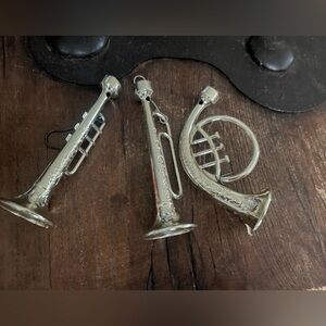Musical Instruments - Christmas Ornaments - silver Horns  - Merry Christmas
